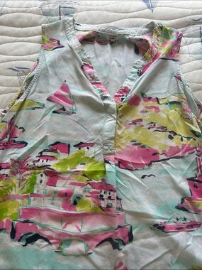 Crown & Ivy Sleeveless Coastal Print Top in Mint, Pink & Lime